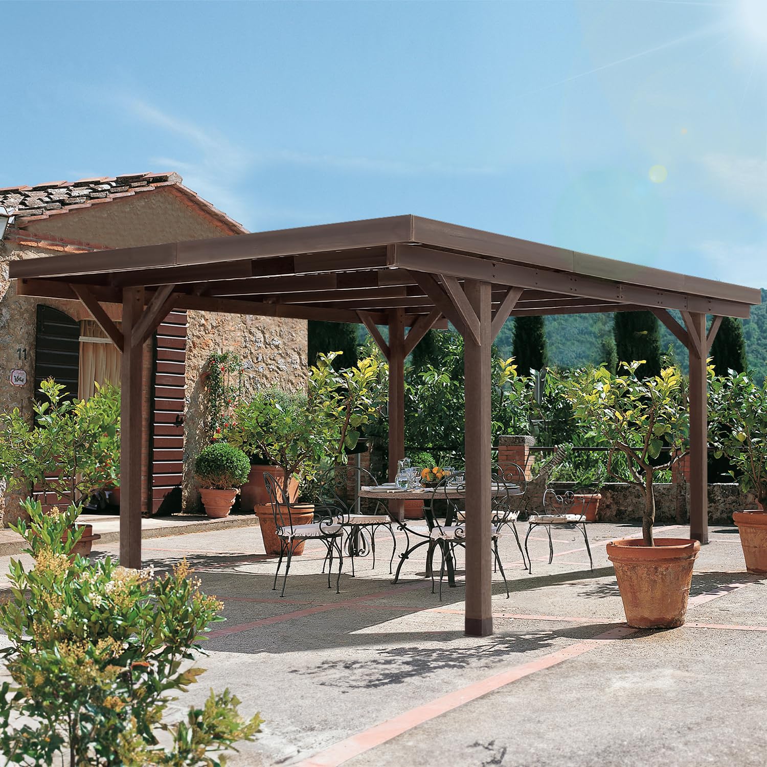 YODOLLA 17x12 Wood Garage Outdoor Pergola